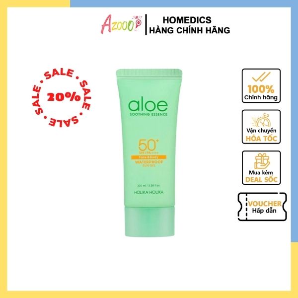 Gel chống nắng không trôi Holika Holika tinh chất lô hội dịu nhẹ SPF50+ 100ml Azooo nhập khẩu