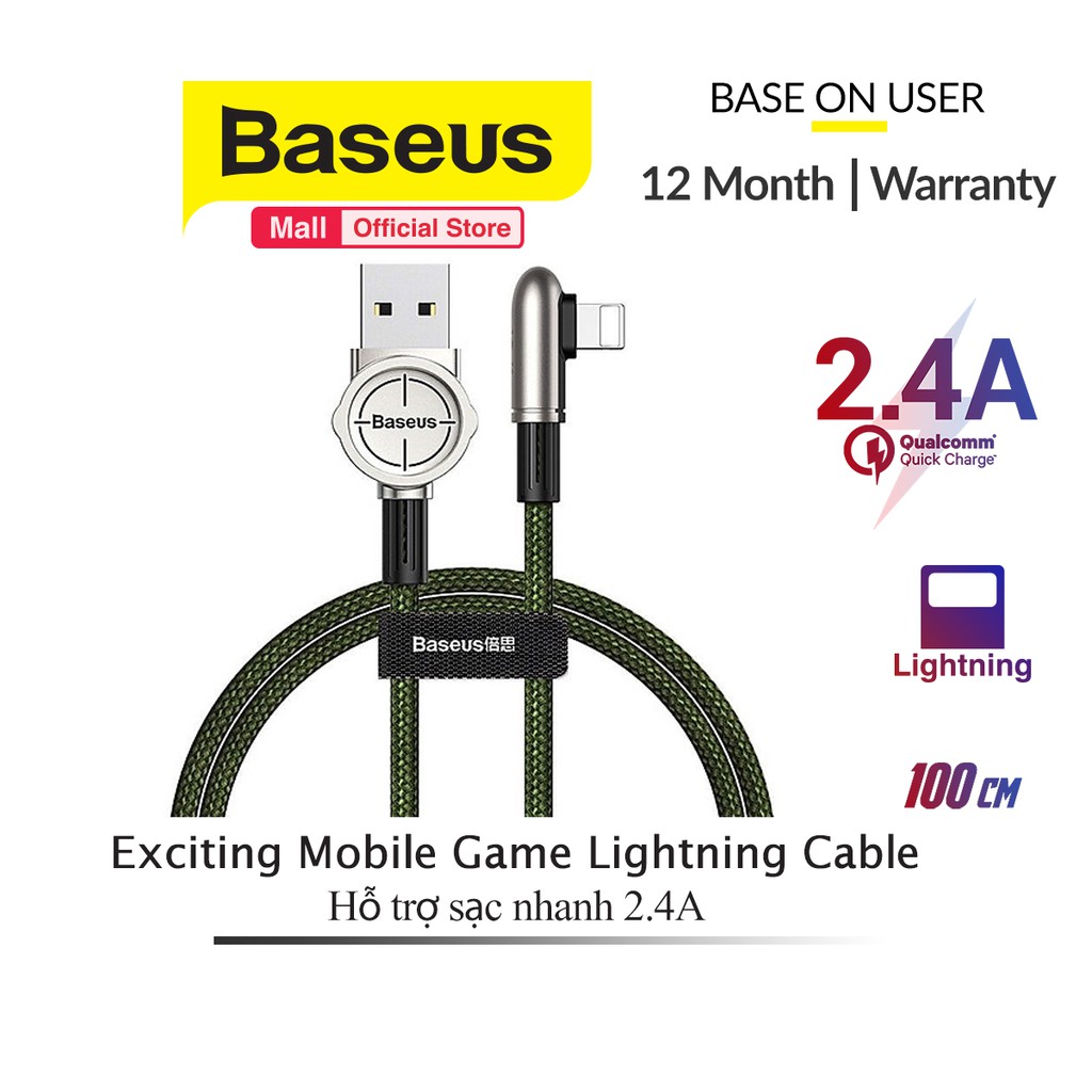 Cáp sạc Baseus Exciting Mobile Game Lightning Cable dành cho iPhone/ iPad (2.4A, Fast Charging) chơi game siêu bền