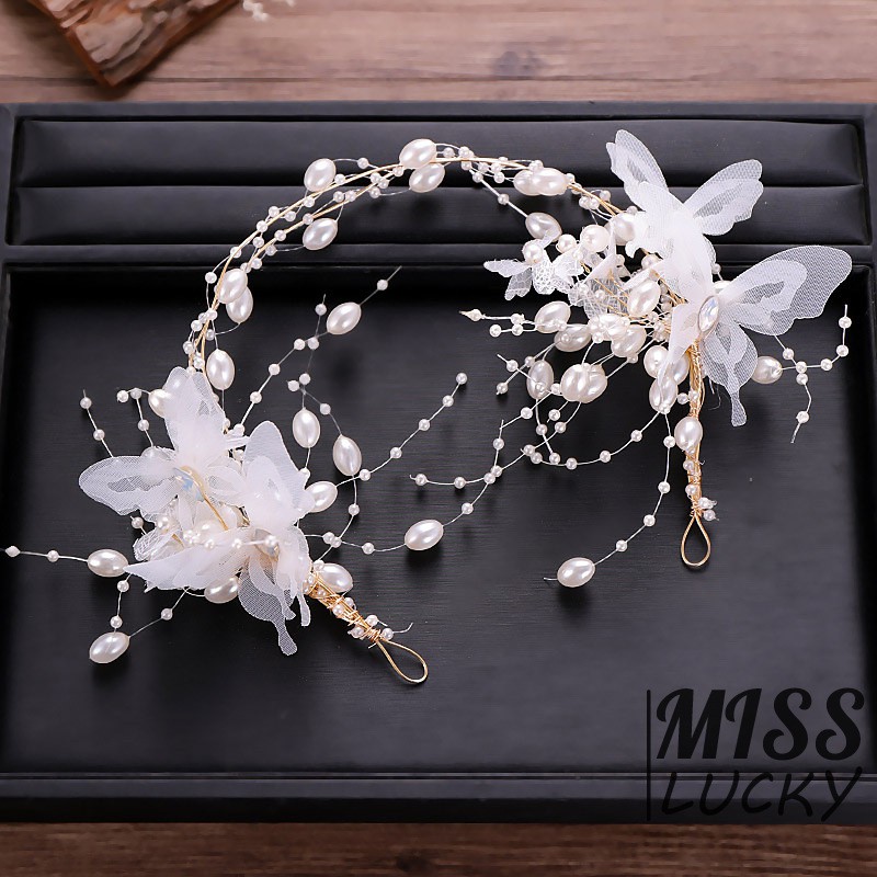 set băng đô cài tóc + khuyên tai họa tiết hình bướm xinh xắn