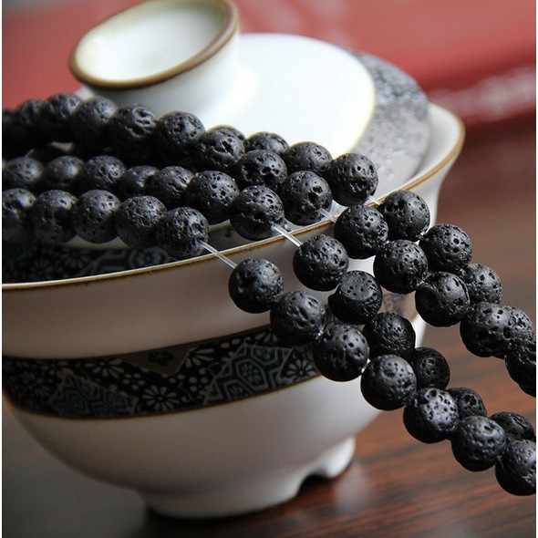 Chuỗi Hạt Đá Nham Thạch Đen Tự Nhiên 4 6 8 10 12 MM Dùng Làm Trang Sức Diy