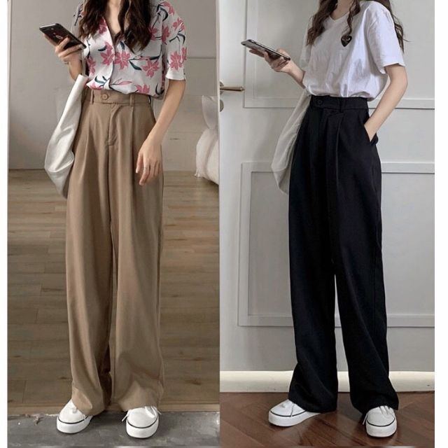 Quần ống rộng eo chun dễ mặc