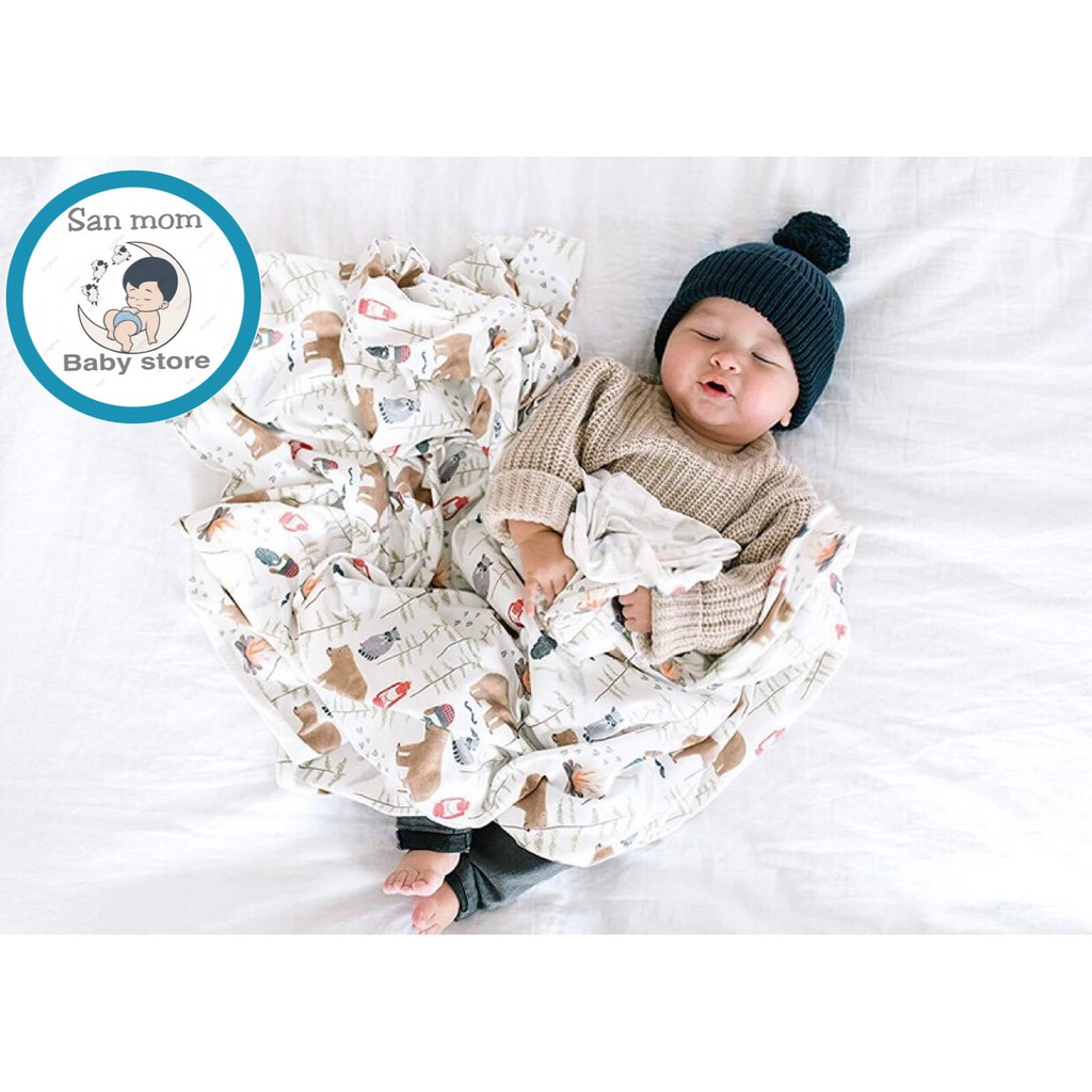 Quấn Chũn/ Khăn Quấn Cho Bé Sơ Sinh Kèm Mũ Phong Cách Bắc Âu 100% cotton, Thoáng Mát, Mềm Mại, Thấm Hút Mồ Hôi, 80x80cm