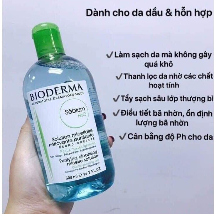 [L&amp;V] COMBO Nước Tẩy Trang BIODERMA H2O 500ml + Hộp Bông Tẩy Trang 320 Miếng 3 Loại Mềm Mịn