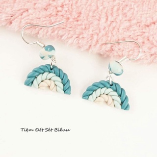 Khuyên tai đất sét Polymer handmade Blue Rainbow