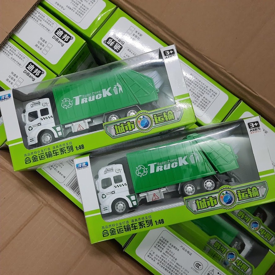 Xe ô tô chở rác đồ chơi trẻ em tỉ lệ 1:48 chạy cót đầu xe b