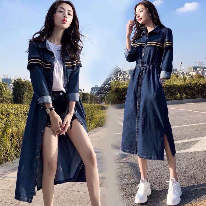 ĐẦM SUÔNG DÀI DENIM XUẤT KHẨU LÀM ÁO KHOÁC ĐƯỢC
