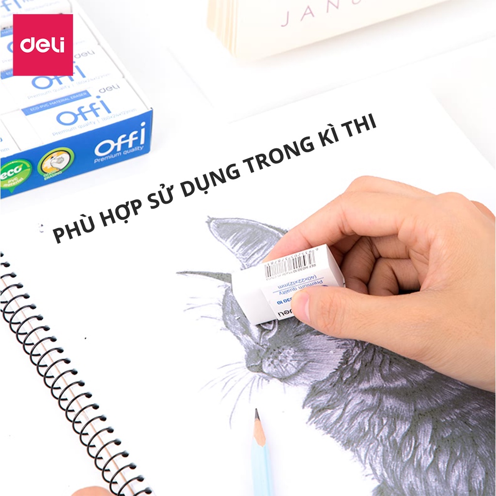 Gôm Tẩy Deli -Trắng - Phù hợp thi trắc nghiệm - 1 chiếc / 2 chiếc - EH03010 / EH00110