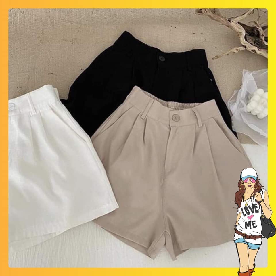 Quần Short Kaki 3 Màu  Nữ [FREESHIP] 🌸 Shorts kaki sắn gấu cạp khuy lưng thun màu ĐEN | TRẮNG | BE Ulzzang 🌸