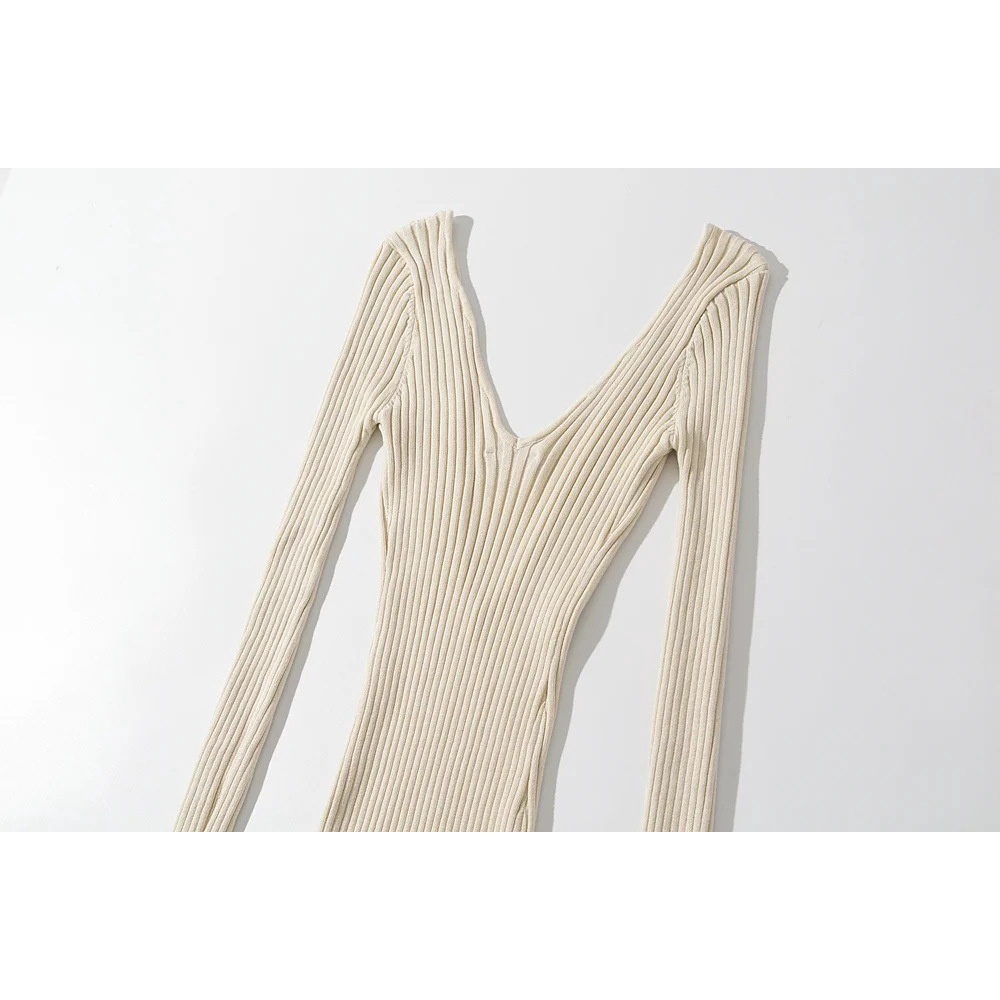 DUNEA Set áo hai dây và đầm tay dài cổ chữ V xẻ sâu dệt kim phong cách quyến rũ thời trang dành cho nữ