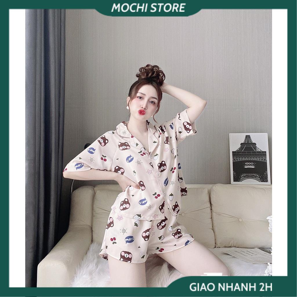 Bộ Ngủ Pijama, Đồ Lụa Mặc Nhà Áo Tay Ngắn Phối Hoa Văn Quần Sọc Chất Lụa Satin Màu Trơn, Nhiều Màu Form Dáng Rộng Rãi Th | BigBuy360 - bigbuy360.vn