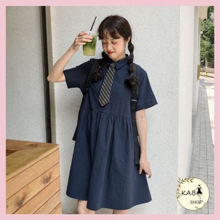 Váy babydoll đầm ulzzang cổ bẻ sơ mi hồng, trắng thời trang 2021