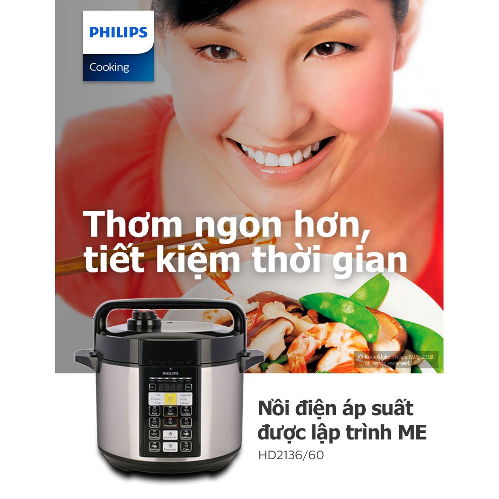 Nồi áp suất điện Philips HD2136 5 lít- Hàng Chính Hãng