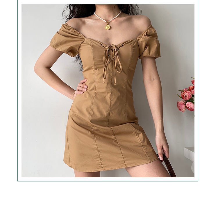 Đầm Chữ A Cổ Vuông Tay Phồng Phối Dây Thắt Kiểu Retro Pháp Quyến Rũ | BigBuy360 - bigbuy360.vn