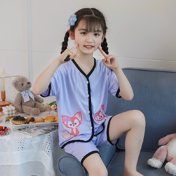 Bộ Đồ Ngủ Tay Ngắn Chất Cotton In Họa Tiết Dễ Thương Cho Bé Gái
