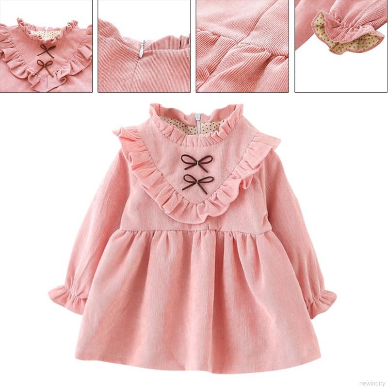 Đầm dài tay thắt nơ xinh xắn cho bé gái