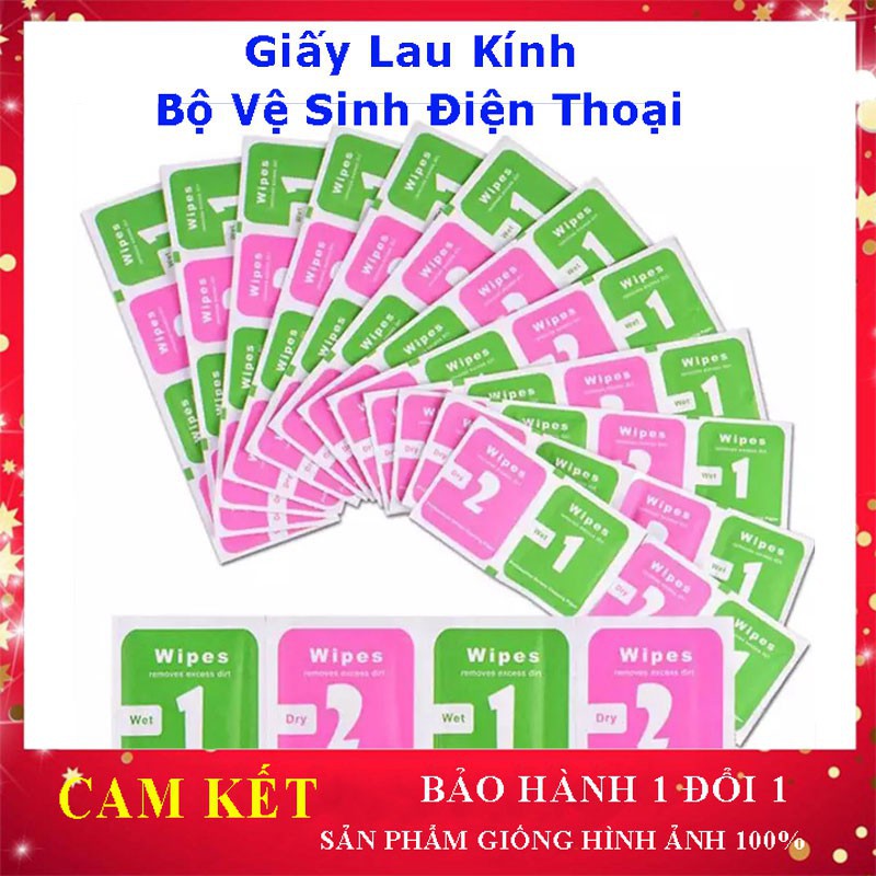 Giấy lau vệ sinh màn hình điện thoại, giấy lau bụi dán kính cường lực, 1 bộ 2 miếng khô và ướt