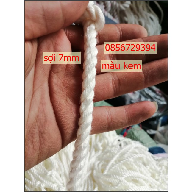 Dây thừng macrame se cotton,dây thừng trang trí (size 7ly) màu kem