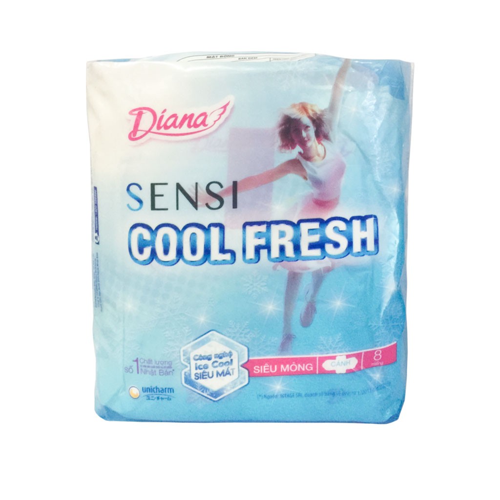 Băng Vệ Sinh Diana Sensi Cool Fresh Siêu Mỏng Có Cánh Gói 8 Miếng
