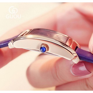 Đồng hồ nữ GUOU 8089 dây da thật, mỏng 0.8 CM