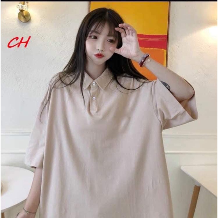 Áo thun POLO nữ tay lỡ có cổ phông form rộng freesize unisex mặc đi học, cặp, nhóm, lớp chất cotton HÀN QUỐC mây_1989