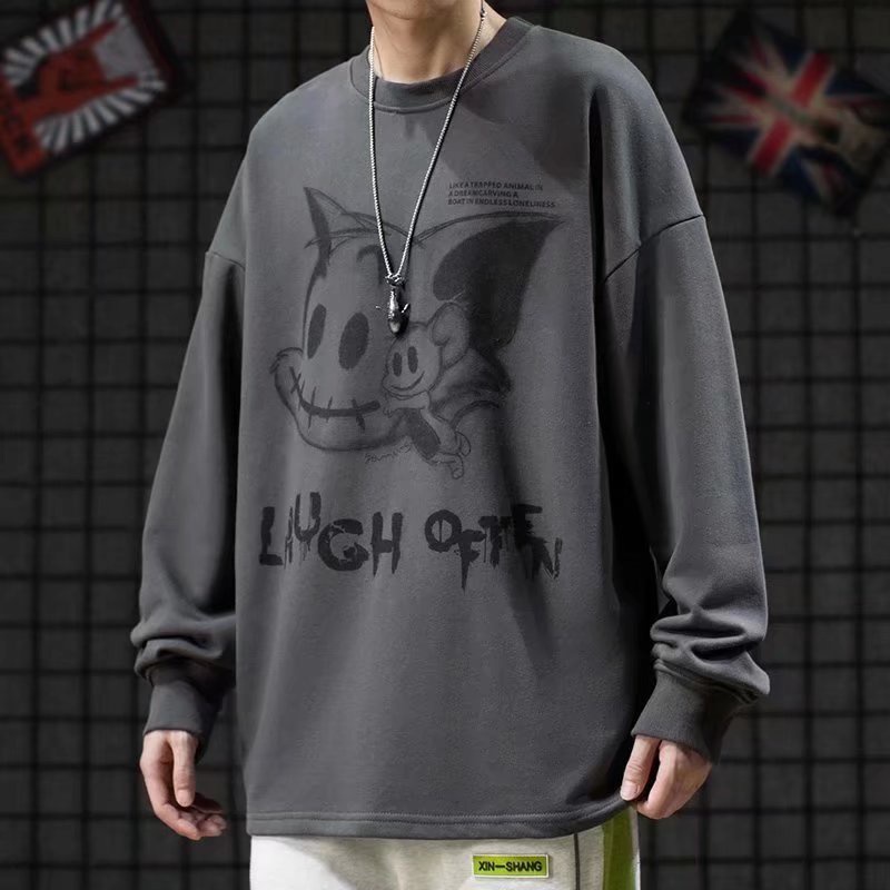 Áo nỉ tay dài cổ tròn in hình hoạt hình phong cách Nhật Bản dành cho nam size M-5XL