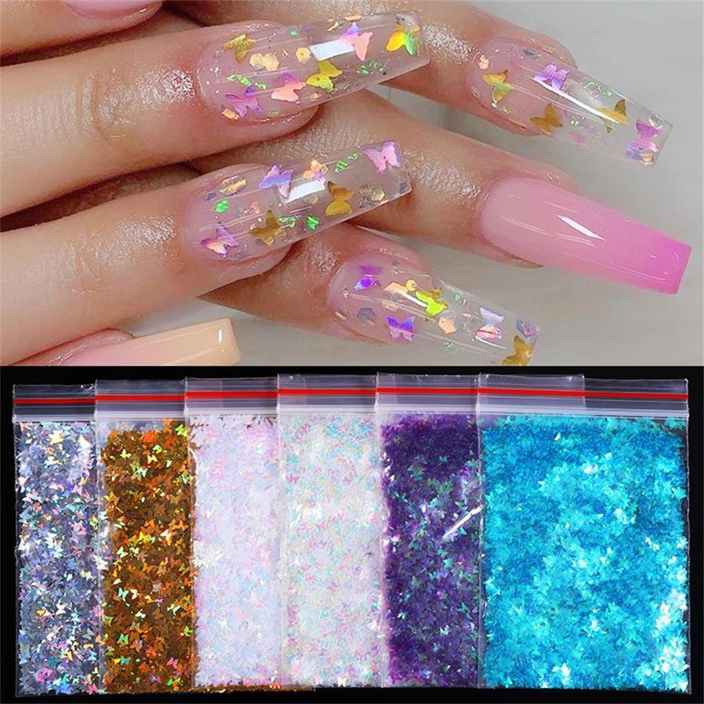 SOFTNESS Sequin Lấp Lánh Hình Bướm Nhiều Màu Dùng Để Trang Trí Móng Nghệ Thuật