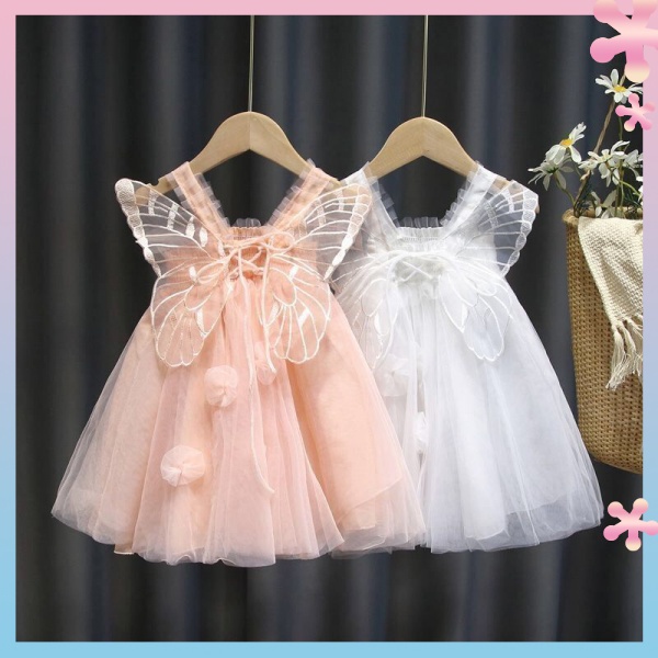Đầm Công Chúa Phồng Vải Gạc Màu Trắng Hình Bướm Phong Cách Phương Tây Mùa Hè Kiểu Phương Tây Thời Trang Mùa Hè Dành Cho Bé Gái 2022