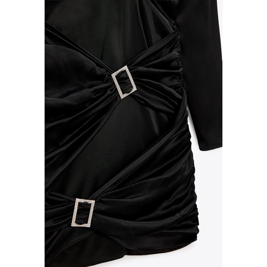ZARA Đức - Đầm chính hãng auth new tag cao cấp có sẵn sale váy satin đen nút trang sức bạc đính đá lụa 3067/328