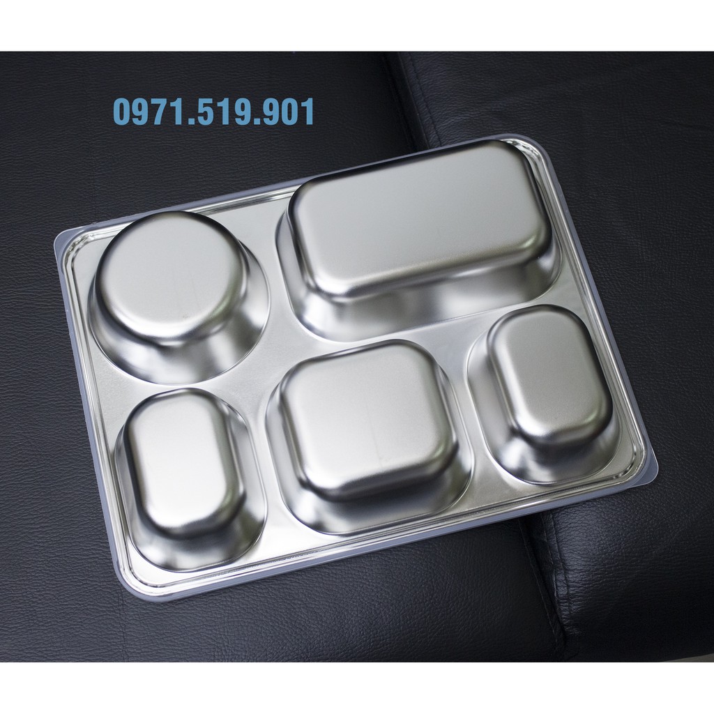 Khay cơm inox 5 ngăn sâu lòng hàn quốc giá rẻ (28 x 22 x 4cm)