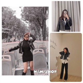 Áo da <Freeship>Áo khoác da nữ croptop basic freesize hot trend