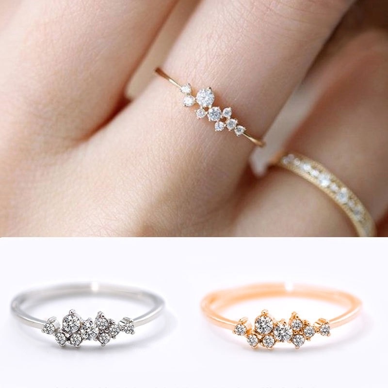 Multi-size Women Rhinestone Diamonds Ring/ Metal Alloy Rings/ Minimalist Zircon Golden Ring/ INS Elegant Golden Zircon Finger Rings/ Fashion Party Jewelry Gifts