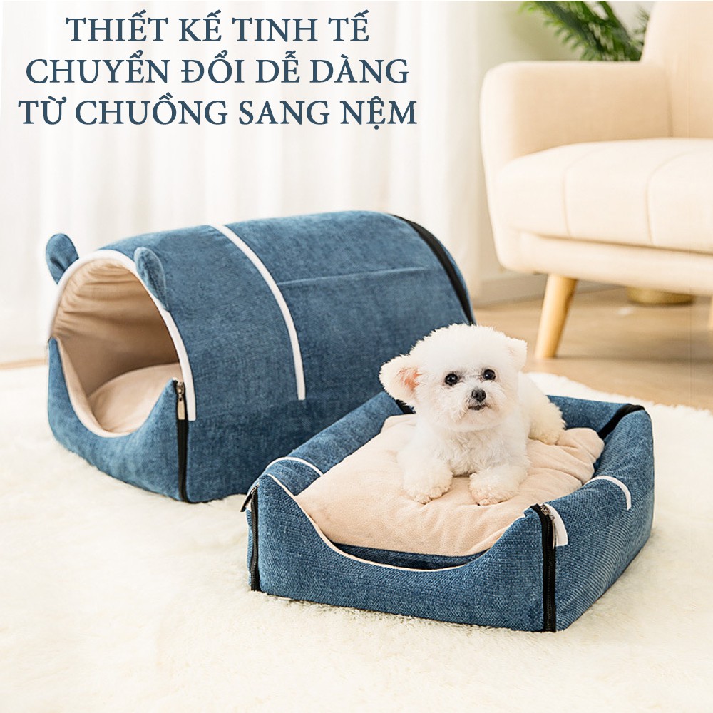 Nhà cho mèo ngủ tháo rời gấp gọn, giặt ủi dễ dàng chất liệu vải dày dặn chuồng xinh cho chó mèo con dễ thương 3 màu