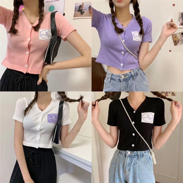 Áo len mỏng croptop ngực huy hiệu 9549 Ulzzang style Hàng Quảng Châu