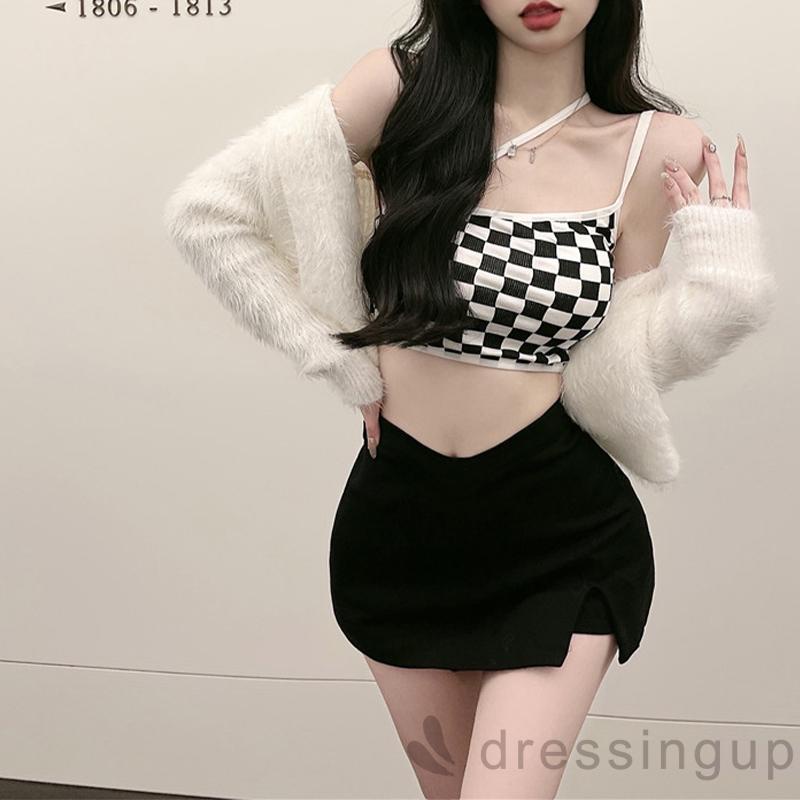 Áo Croptop Hai Dây Họa Tiết Kẻ Sọc Cho Nữ