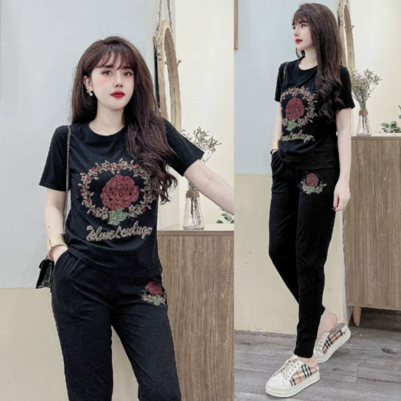 Bộ đồ nữ ép đá hoa hồng sang trọng trẻ trung