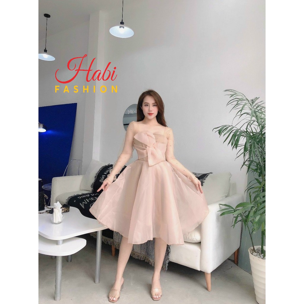 Váy trắng công chúa, váy đầm dự tiệc kỷ yếu cực xinh, đầm xòe nơ ngực tay lưới đính ngọc