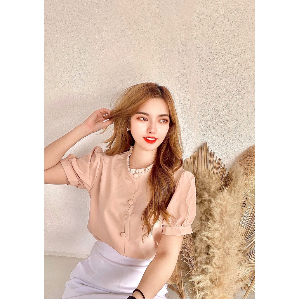 Áo Sơ Mi Nữ Gloria Shop,Áo Kiểu Công Sở Xếp ly tay ngắn , Chất Lụa Hàn mềm mịn