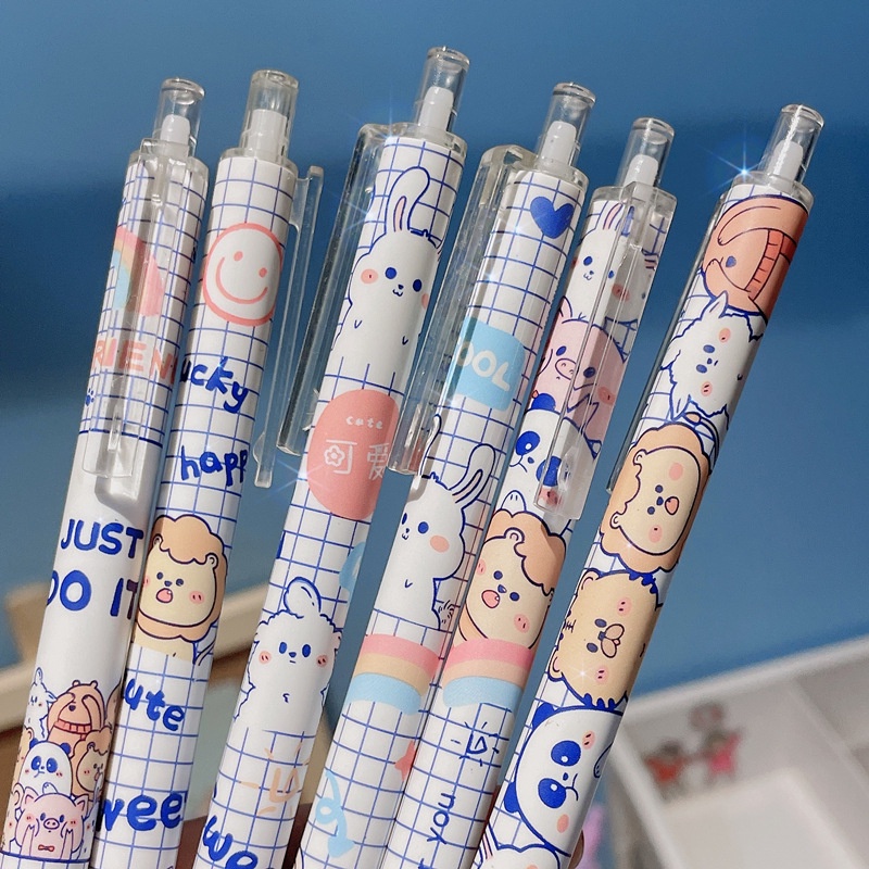 Gel Nhấn Mực Đen Sở Thú Kẻ Sọc Xanh Dương Dễ Thương