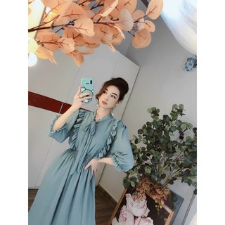 Đầm suông bèo tiểu thư dài voan 2 lớp cột nơ cực xinh tay dài