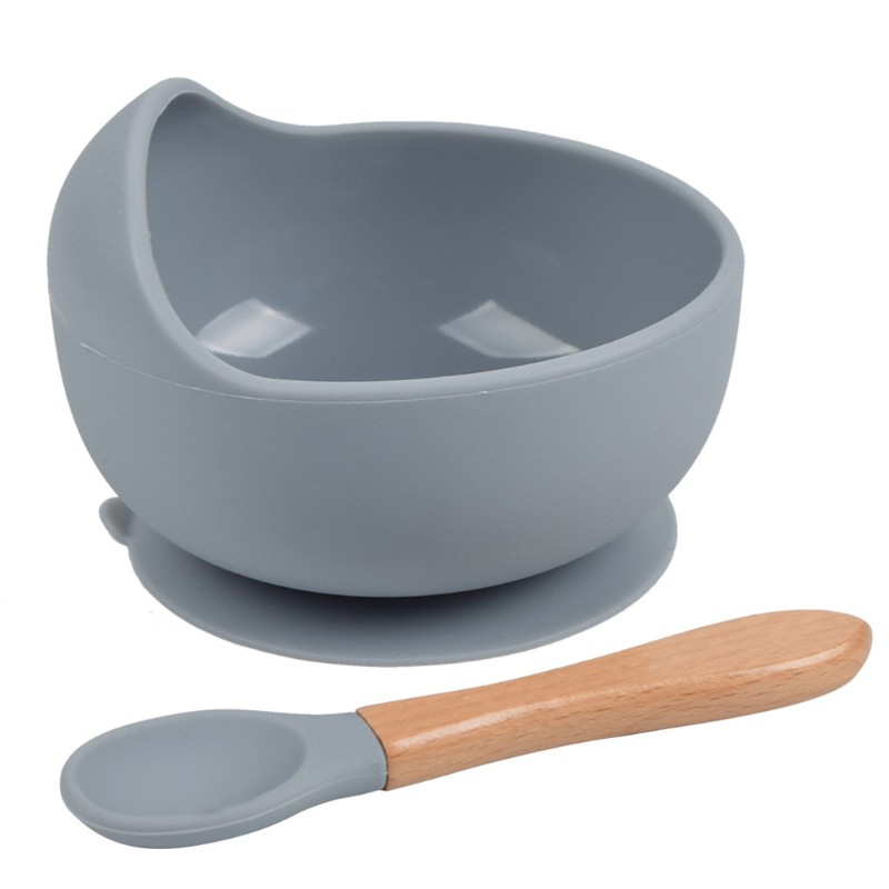 BB 2 Pcs BPA Free Silicone Waterproof Baby Suction Bowl Training Spoon Set Non-Slip Learning Feeding Dish Plate Utensils