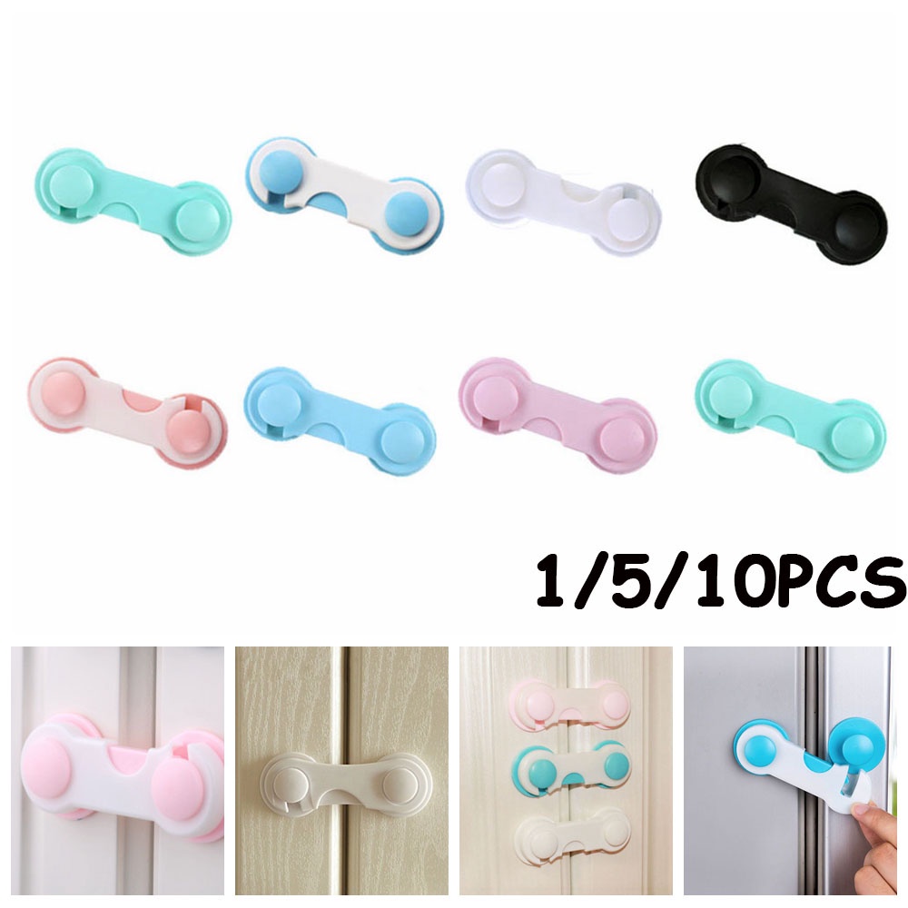Set 1/5/10 Khóa Cửa Tủ Lạnh/Ngăn Kéo Bằng Nhựa Đa Năng Bảo Vệ An Toàn Cho Bé Nhiều Màu Sắc