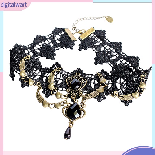 Vòng cổ choker thiết kế họa tiết ren đính đá giả thời trang cho nữ