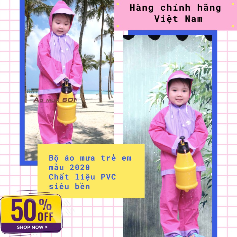 bộ áo mưa trẻ em chính hãng Sơn Thủy chất liệu PVC bền đẹp cho bé gái trai