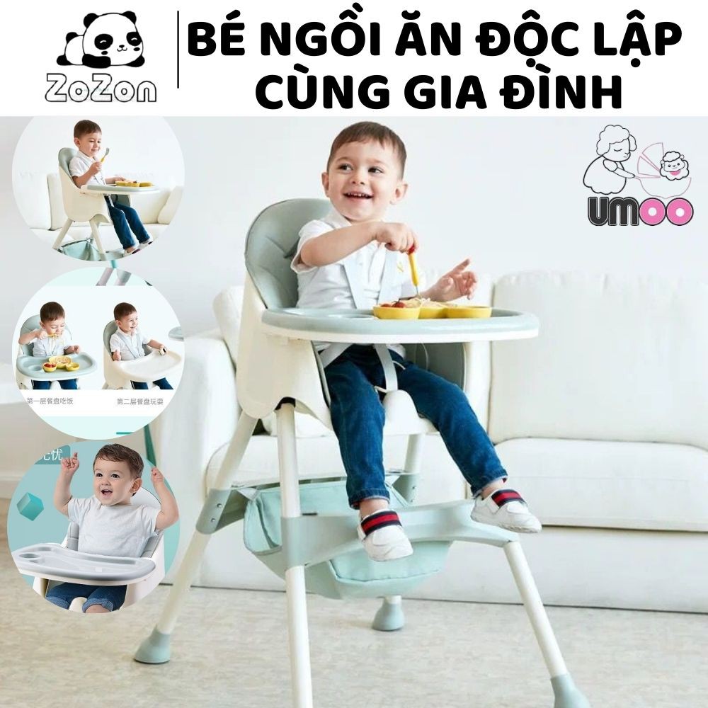 Ghế ăn dặm cho bé Umoo kèm mặt bàn ăn dặm kiểu nhật và BLW 2 chế độ chân cho bé trai bé gái từ 6 tháng Zozon