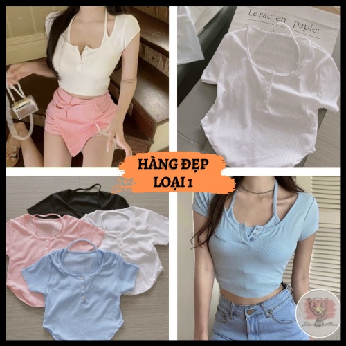 Áo Croptop Body Kiểu  Yếm Tay Ngắn Cổ Chữ U Khuy Cài Phối Cổ Yếm Thơ Ngây - AK0057 | steven.factory