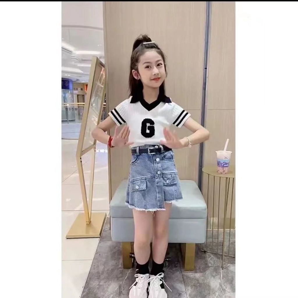 Áo Thun polo Tay Ngắn Vải Lụa Băng Mỏng Có Cổ Phong Cách Mới Dành Cho Bé Gái