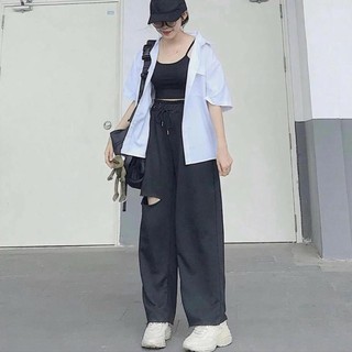 Quần ống rộng cạp chun chất da cá