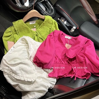 Áo croptop cổ sơ mi chun eo