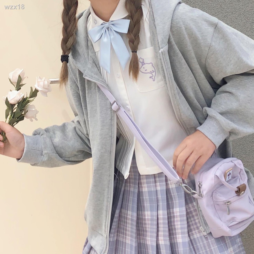 màu sữa cherry Đồng phục JK Nhật Bản ngắn tay nữ học sinh mẫu giáo bỏ túi dễ thương Những nếp gấp nội tạng thêu