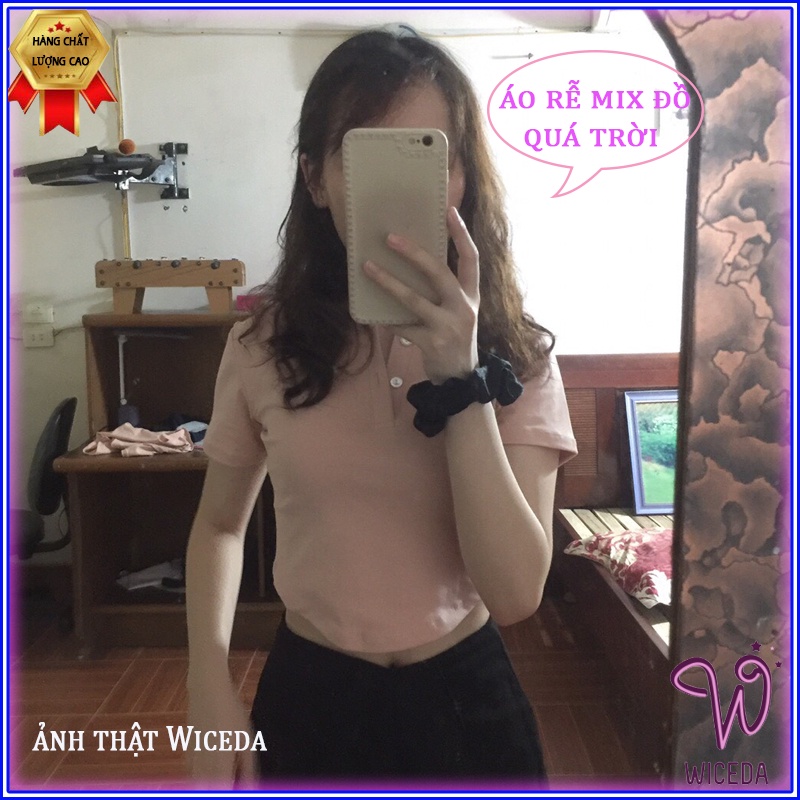 Áo croptop khoét eo cổ tròn xinh,áo thun kiểu đẹp chất liệu 100% cotton mềm mịn 4 màu đen trắng hồng ghi Wiceda AK280